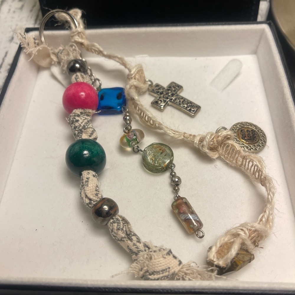 Boho Multicolor Beaded Bag Charm with Cross